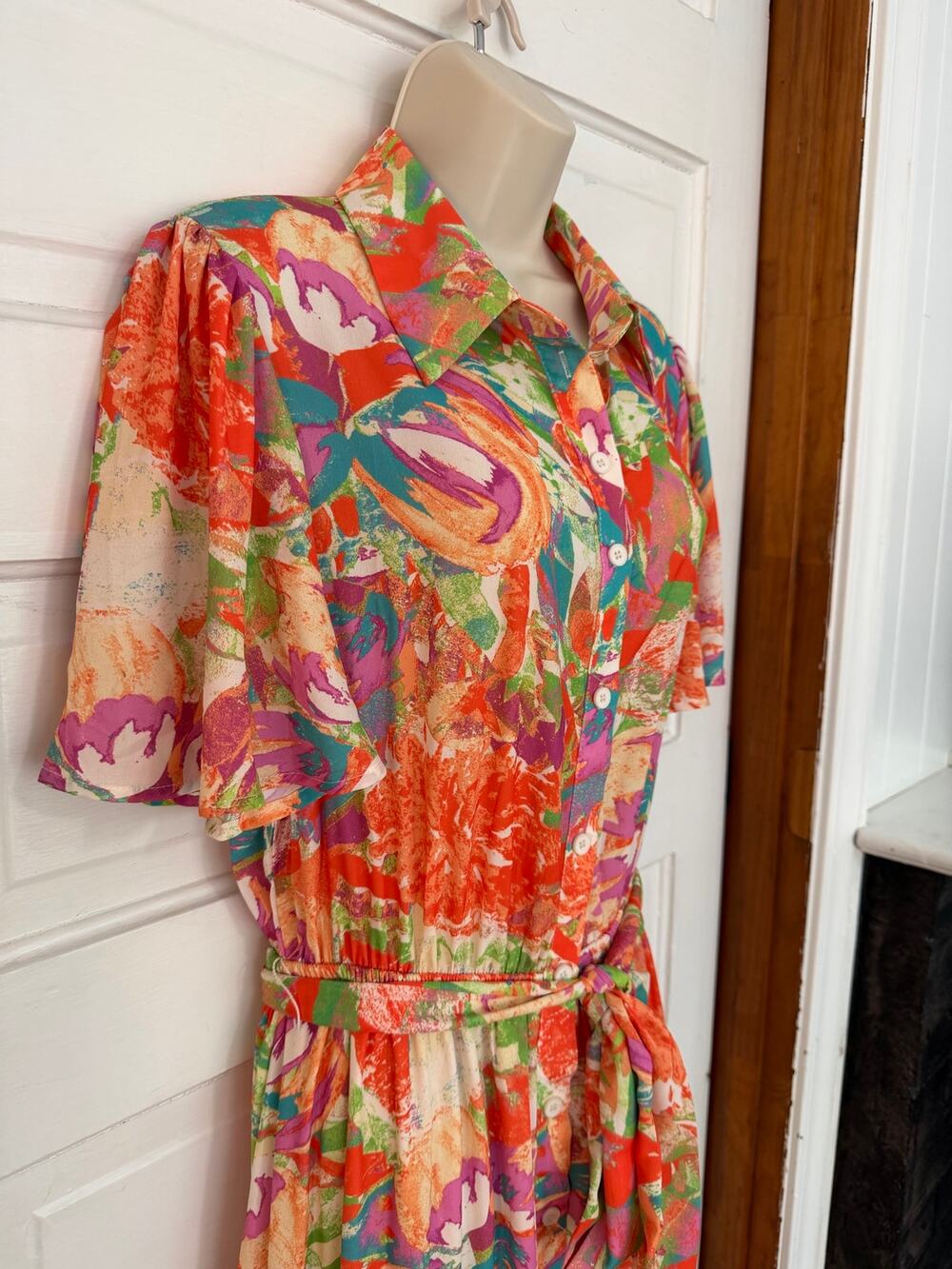 Flying Tomato Dress Vibrant Multi Color Belted Button Layered Resort Wear Large